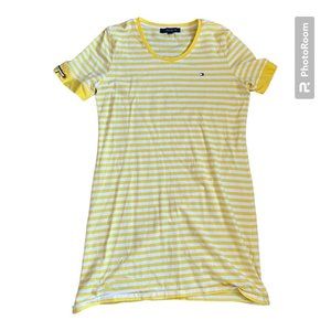 Tommy Hilfiger Yellow & White Striped Midi TShirt Dress | Size Medium